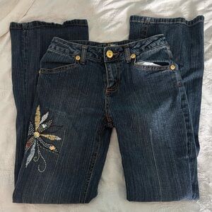 Hannah Montana Low Rise Dark Wash Bootcut Floral Embroidered Jeans Size 12
